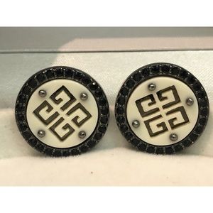 SOLD! NWT Vintage GIVENCHY Logo Cut Out Crystal Earrings